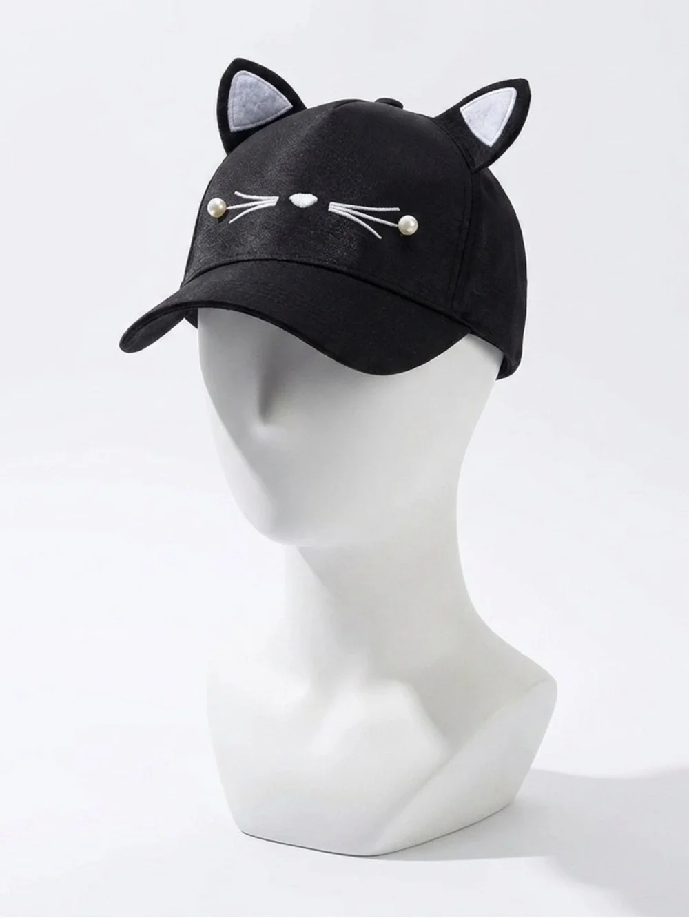New Gentle Meow Women’s Black Baseball Cat Cap Hat With Whiskers & Ears Polar - Picture 1 of 16